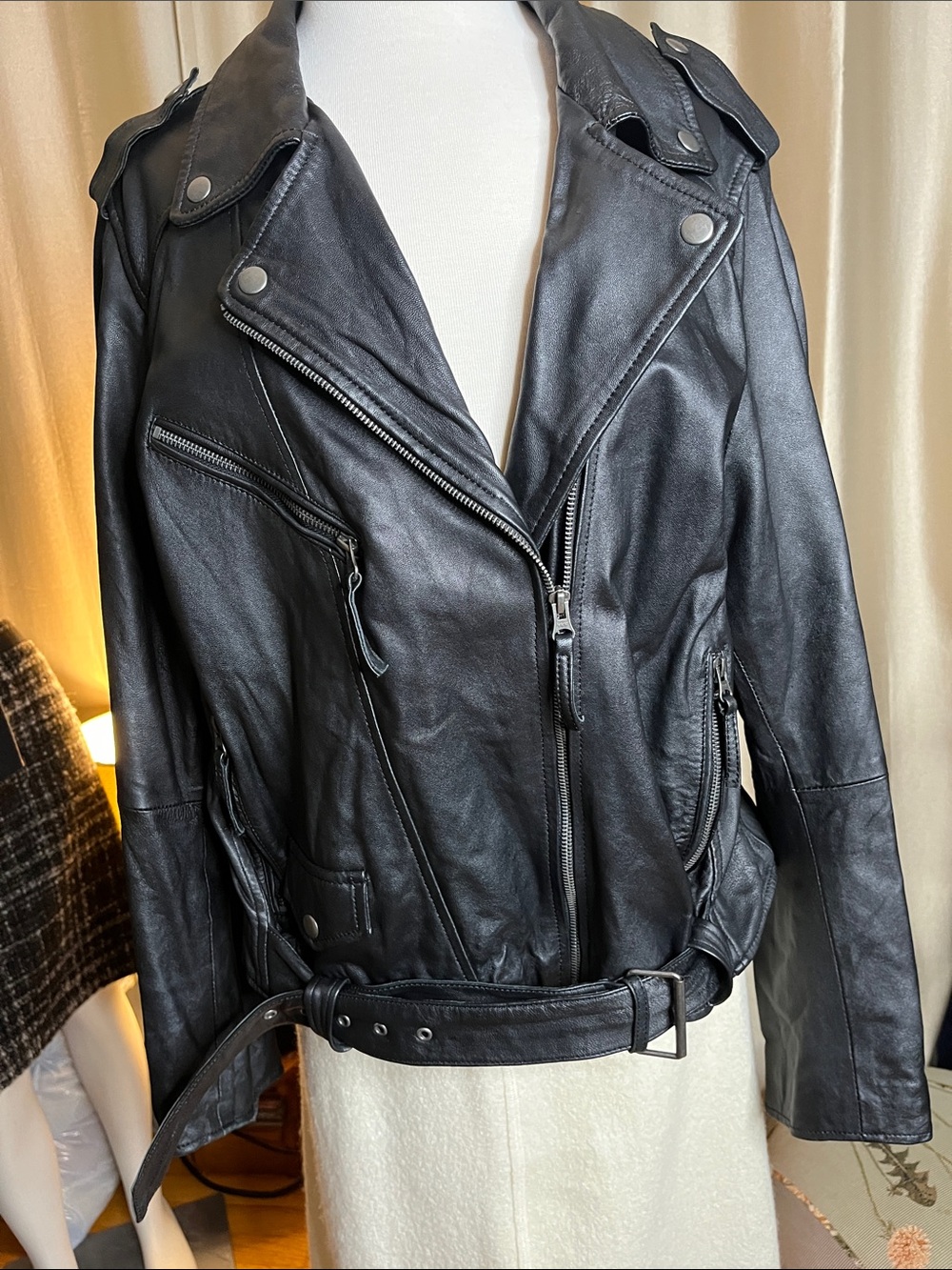 Nasty gal Vintage blackall leather jacket moto style oversized size 14
